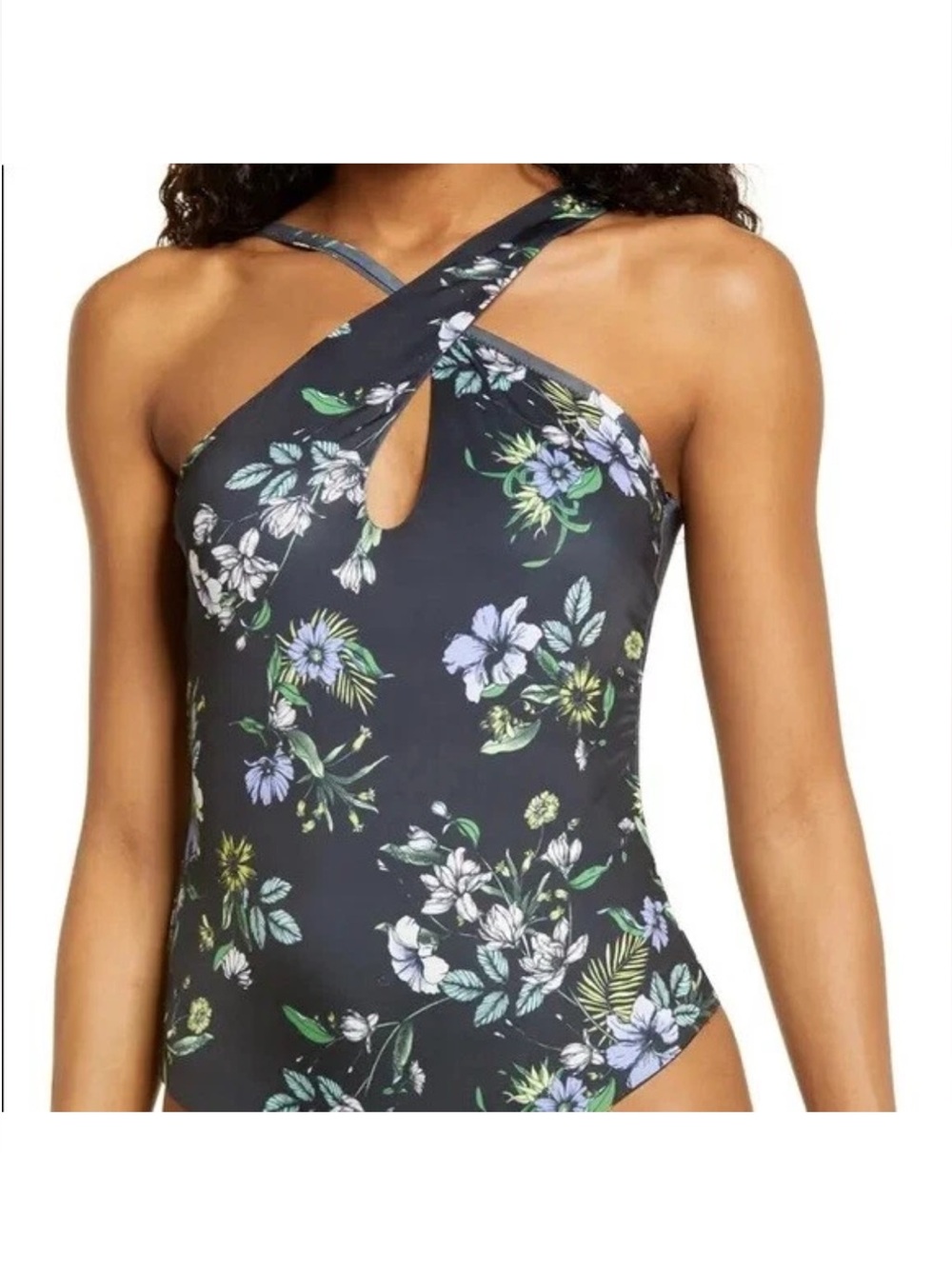 AFRM Black One-Piece Swimsuit with Green, Yellow & Lavender Floral